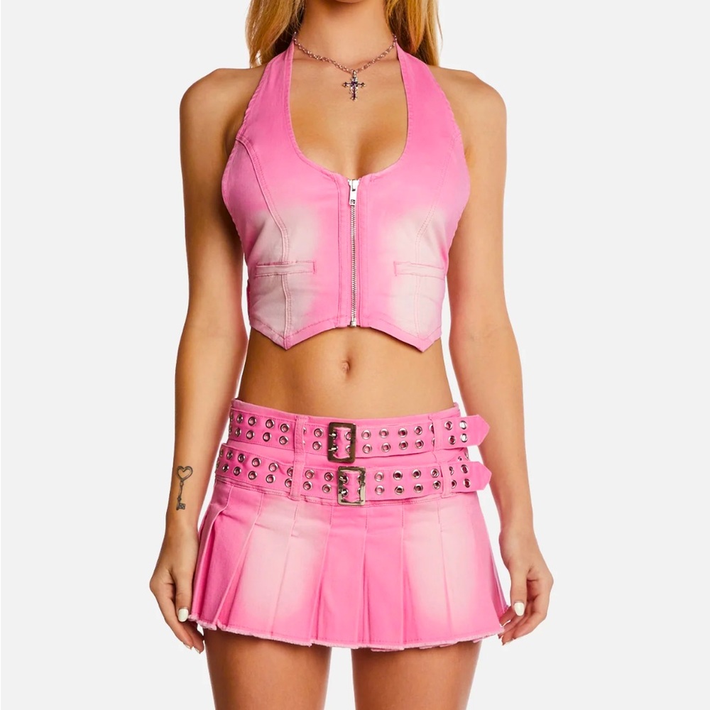 Dolls Kill Naomi Denim Vest Pink Size L